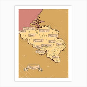 Belgium Vintage Travel Map Art Print