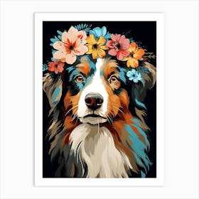 Australian Shepherd Portrait With A Flower Crown, Matisse Painting Style 2 Art Print