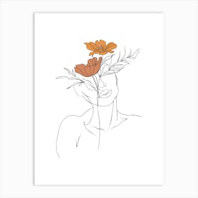 Woman Portrait Monoline Minimalist Hand Drawing Boho Illustration (1) Art Print