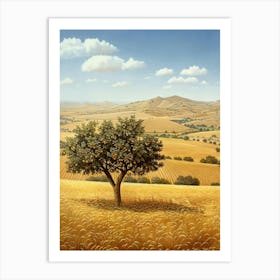 Olive Tree In A Wheat Field Art Print