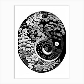 Repeat Yin and Yang 3 Linocut Art Print