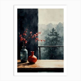 Red Vase On A Table Art Print