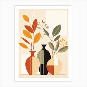 Three Vases With Leaves Art Print