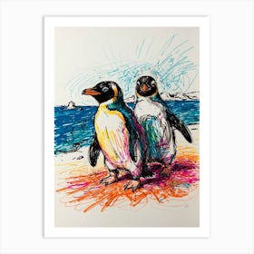 Penguins On The Beach 1 Art Print