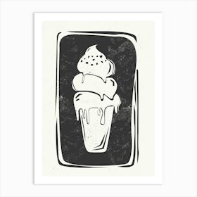 Ice Cream Linocut Style Art Print