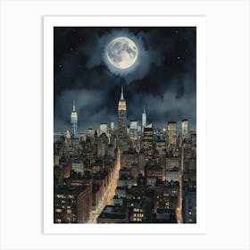 New York Midnight Manhattan Art Print