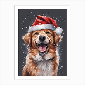 Cute Dog Wearing A Santa Hat Painting (3) Art Print