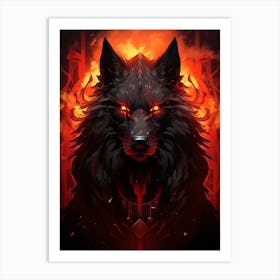 Wolf In Flames Art Print