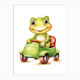 Baby Frog On Toy Car, Watercolour Nursery 2 Art Print