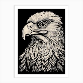 B&W Bird Linocut Eagle 2 Art Print