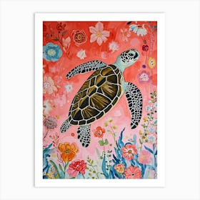 Floral Animal Painting Sea Turtle 1 Art Print