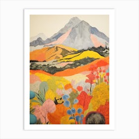 Mount Etna Italy 2 Colourful Mountain Illustration Art Print