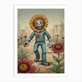 Zombies And Sunflowers Art Print