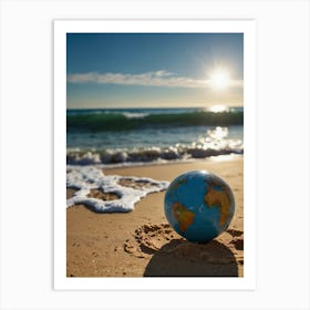 Earth Globe On The Beach 2 Art Print