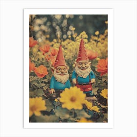 Retro Photo Of Gnomes In The Garden 2 Art Print