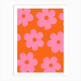 Pink And Orange Funky Groovy Flowers Art Print