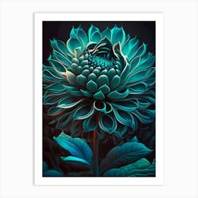 Teal Dahlia Art Print