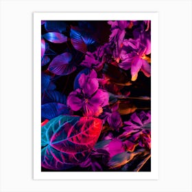 Neon Floral Forest Background Print Art Print