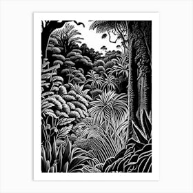 Royal Botanic Gardens, Kandy, Sri Lanka Linocut Black And White Vintage Art Print