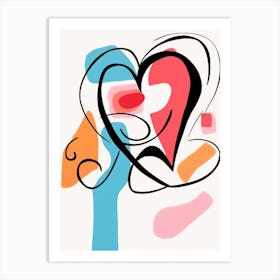 Abstract Heart Line And Geometric Pattern Pastels Art Print