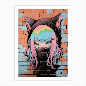 Kawaii Aesthetic Waifu Nekomimi Anime Cat Girl Urban Graffiti Style Art Print