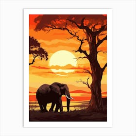 African Elephant Sunset Silhouette 1 Art Print