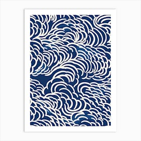 Blue And White Wild Waves Art Print