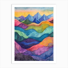 Colourful Mountain Illustration Poster Art Print 12 Art Print