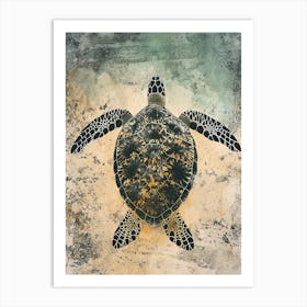 Sea Turtle & The Waves Vintage Illustration 5 Art Print