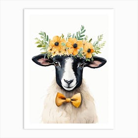 Baby Blacknose Sheep Flower Crown Bowties Animal Nursery Wall Art Print (3) Art Print