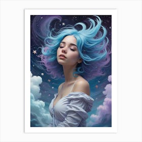 Blue Haired Girl Dreamscape Art Print (5) Art Print