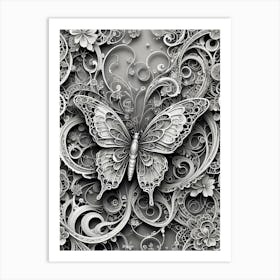 Silver Butterfly Metallic Abstract Art Print