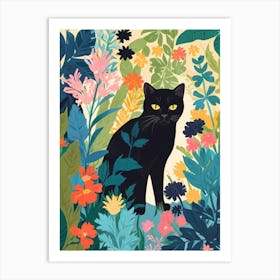 Black Cat In The Garden Art Print