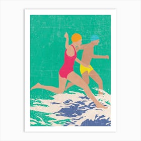 Running Swimmers (Green) Art Print