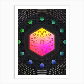 Neon Geometric Glyph in Pink and Yellow Circle Array on Black n.0371 Art Print