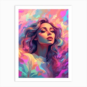 Girl With Colorful Hair Art Print