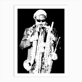 Rahsaan Roland Kirk Jazz multi-instrumentalist Black White Art Print