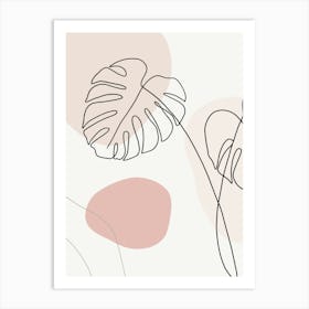 Abstract Flower Botanical Pink Line  Art Print