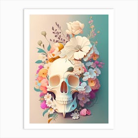 Skull With Floral Patterns 2 Pastel Vintage Floral Art Print