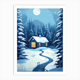 Snowy Cabin In The Woods - Landscape Art Print