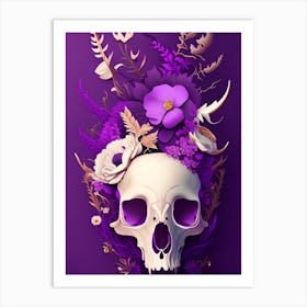 Animal Skull Purple 2 Vintage Floral Art Print