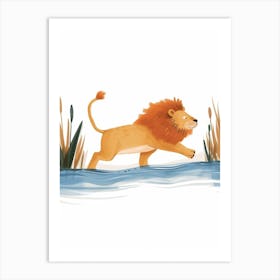 African Lion Crossing A River Clipart 3 Art Print