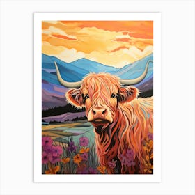 Patchwork Illustration Of A Highland Cow 2 Art Print