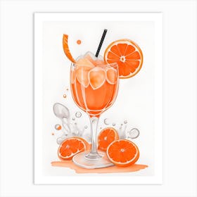 Aperol With Ice And Orange Watercolor Vertical Composition 21 Art Print