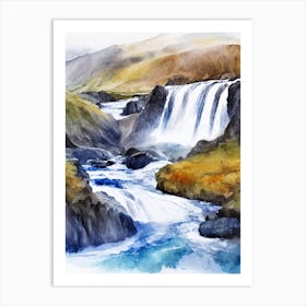 Hraunfossar, Iceland Water Colour  (1) Art Print