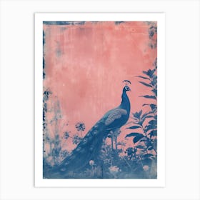 Peacock In The Meadow Cyanotype Inspired 4 Art Print