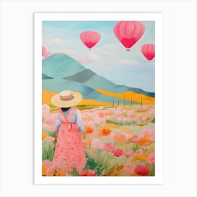 Colorful Meadow Hot Air Balloon Painting Scenery Art Print