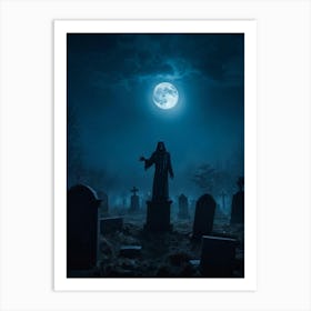 Death Fear Rising Full Fog Gravestone Dark Night Evil Background Holiday Horror Undead 2 Art Print