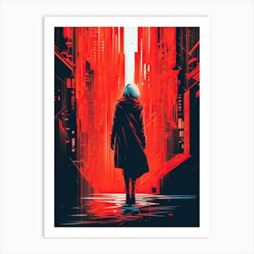 Man Walking Through A City, Cyberpunk art Art Print