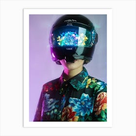 Futuristic Helmet Housing A Sturdy Face Light Emanating Gently From The Top Radiating Onto A Delic Art Print